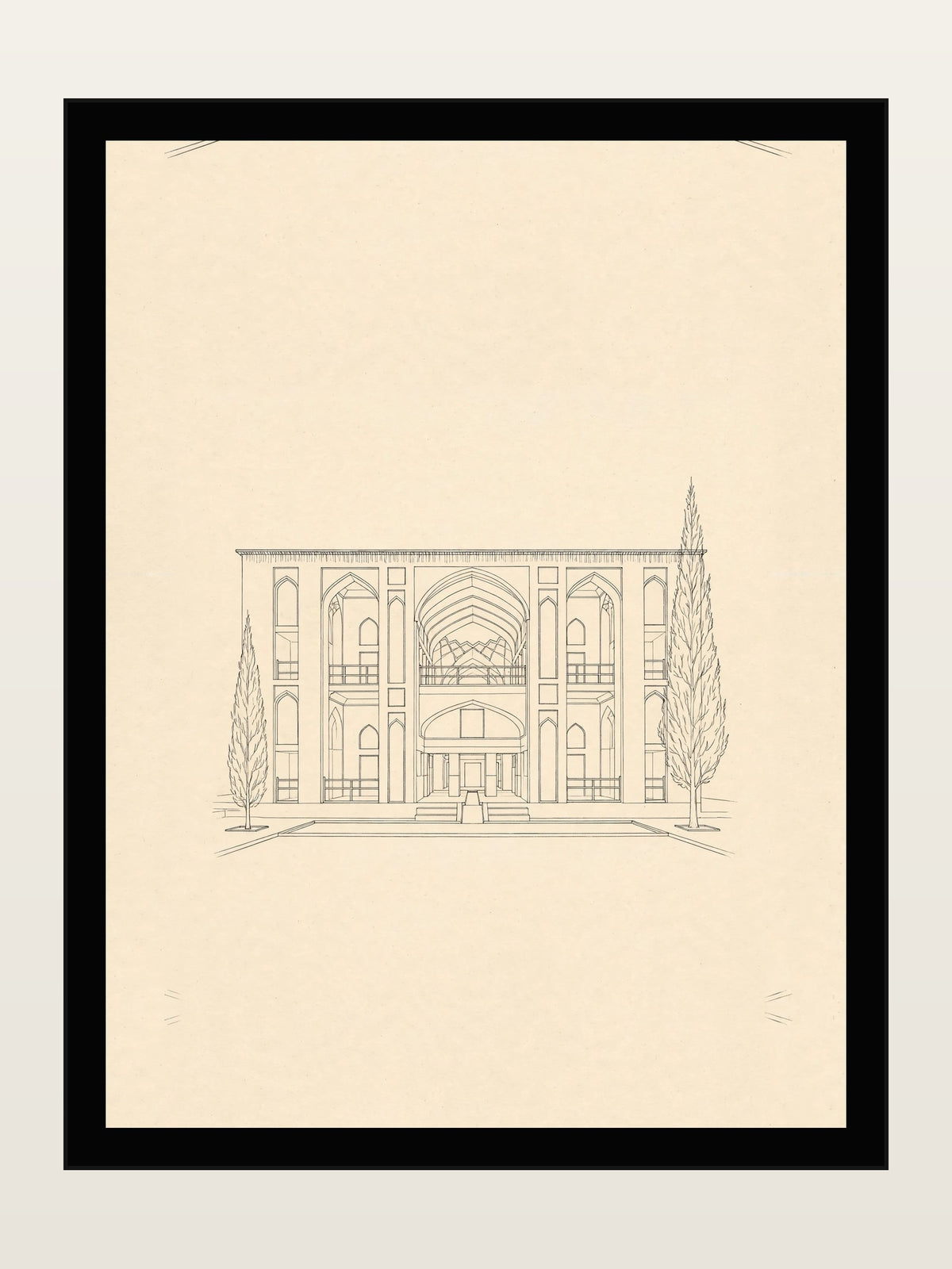 Fin Garden, Kashan, Minimalist Line Art Print