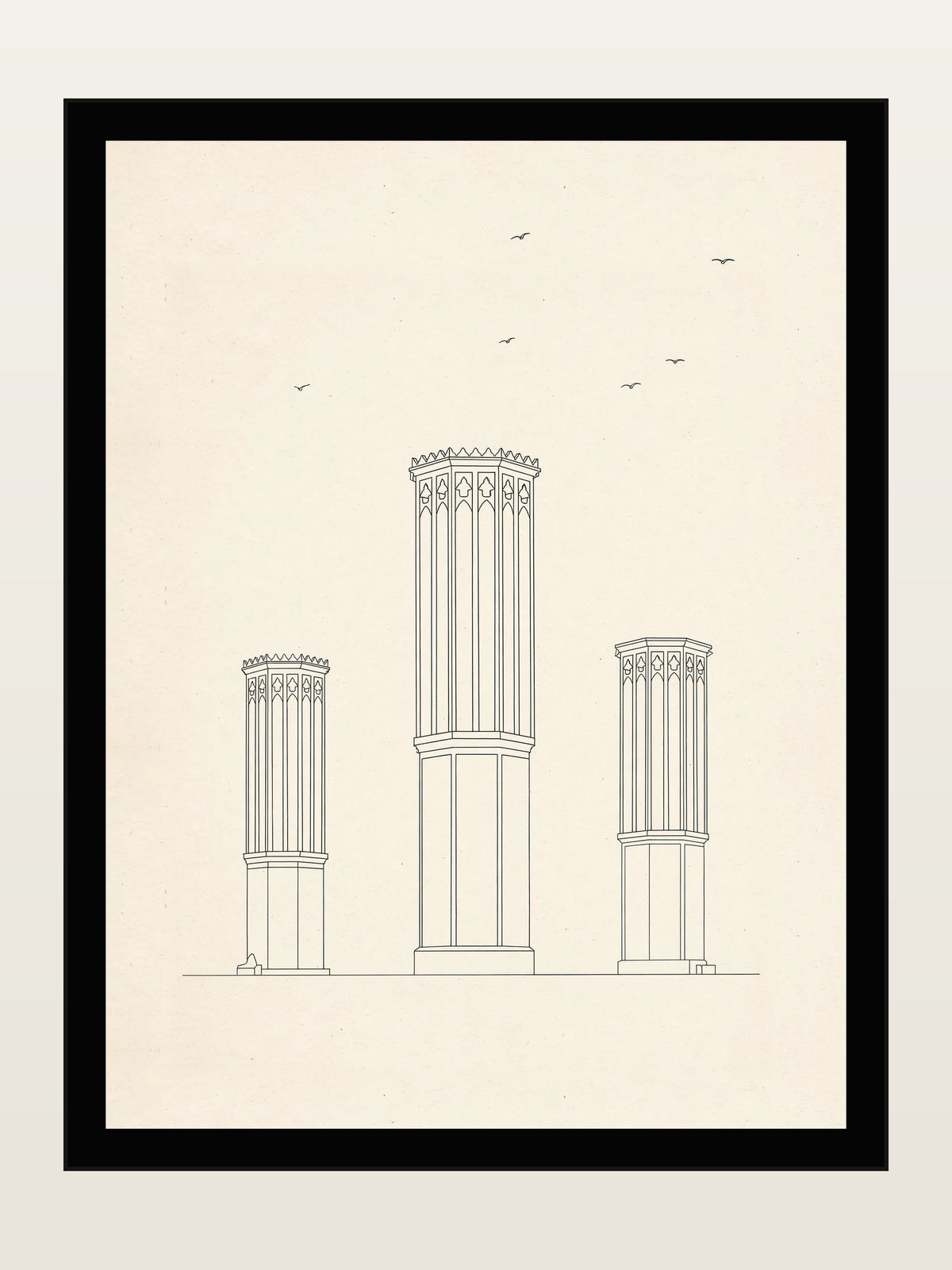 Windcatchers of Yazd, Minimalist Line Art Print