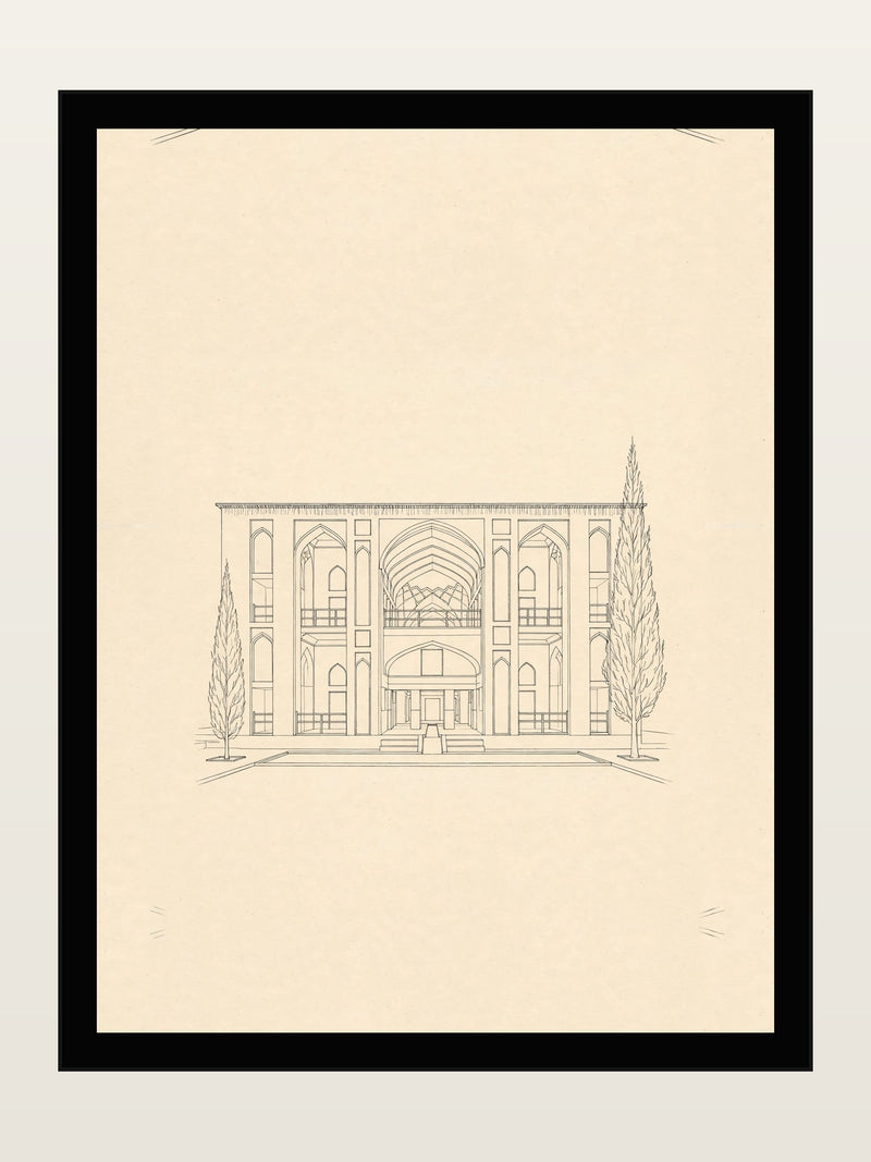 Fin Garden, Kashan, Minimalist Line Art Print