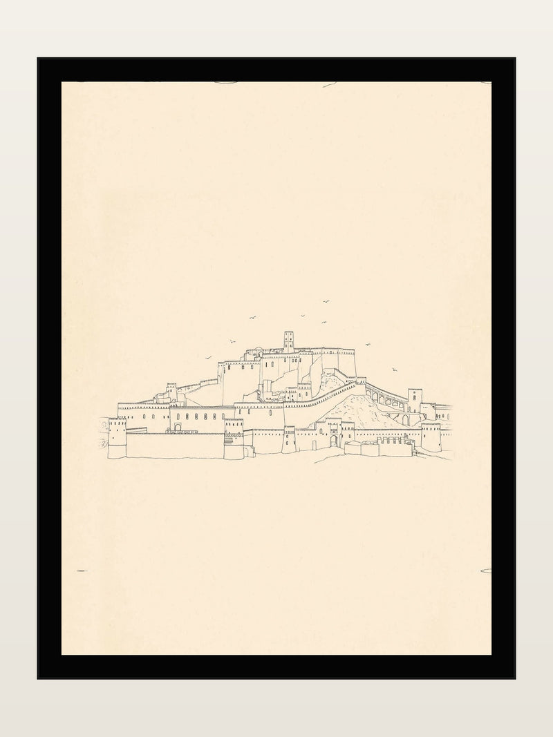 Arg-e Bam, Kerman, Minimalist Line Art Print