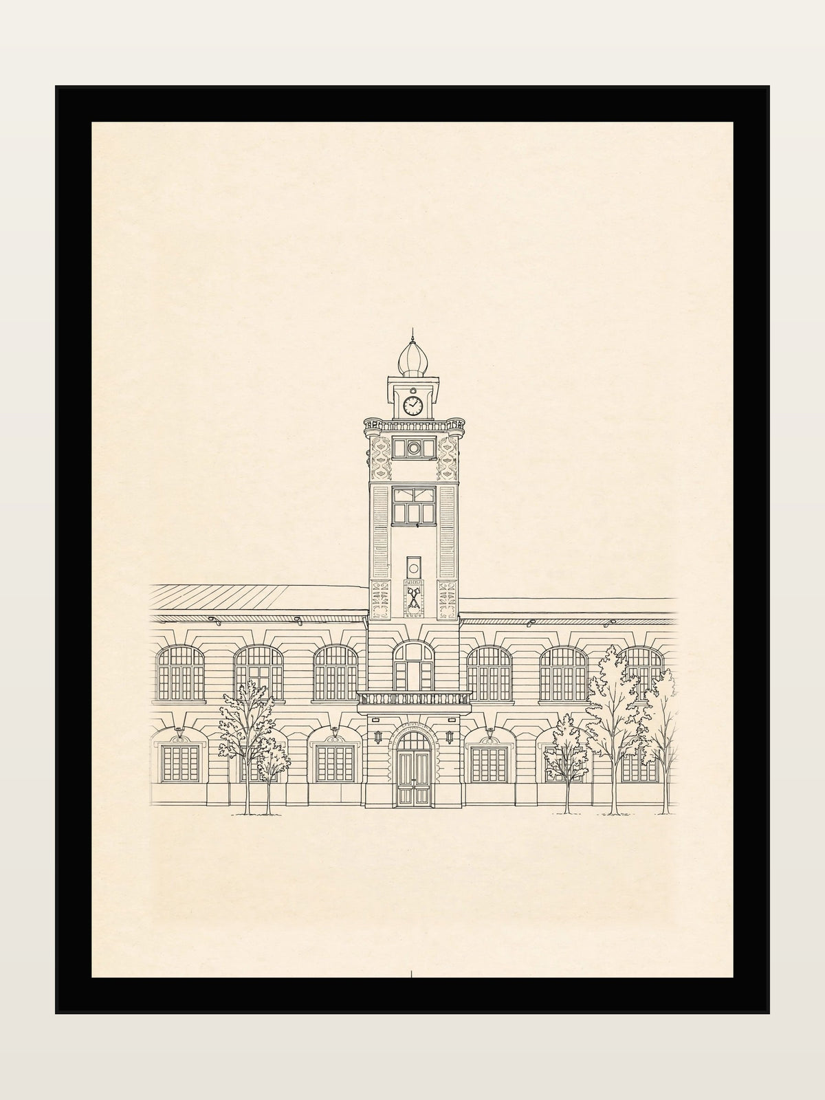 Municipality Clock Tower, Rasht, Minimalist Line Art Print
