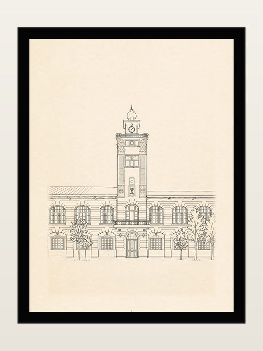 Municipality Clock Tower, Rasht, Minimalist Line Art Print