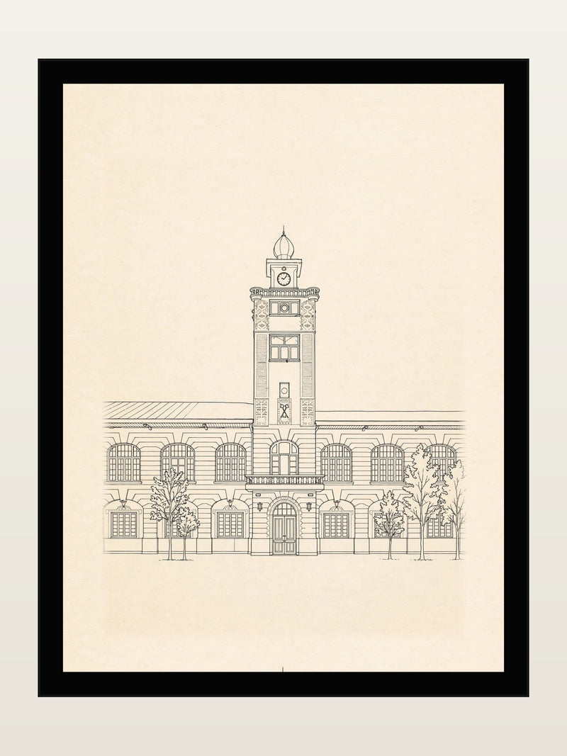 Municipality Clock Tower, Rasht, Minimalist Line Art Print