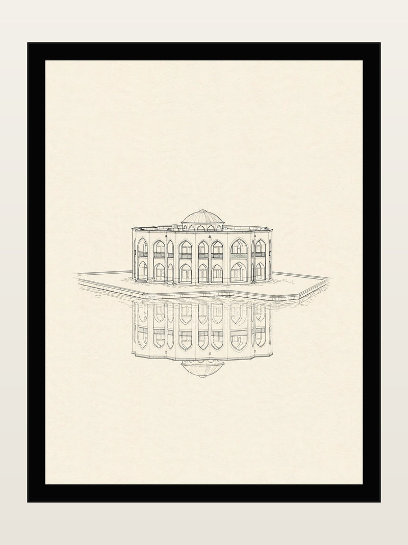 El Golu Pavilion, Tabriz, Minimalist Line Art Print