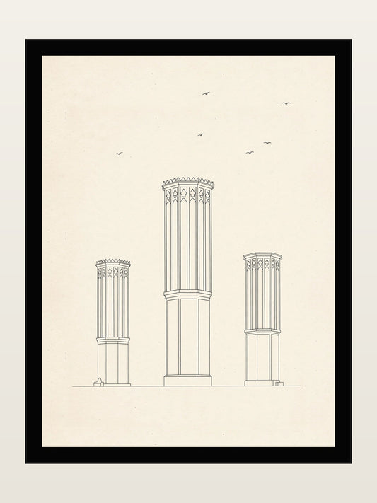 Windcatchers of Yazd, Minimalist Line Art Print