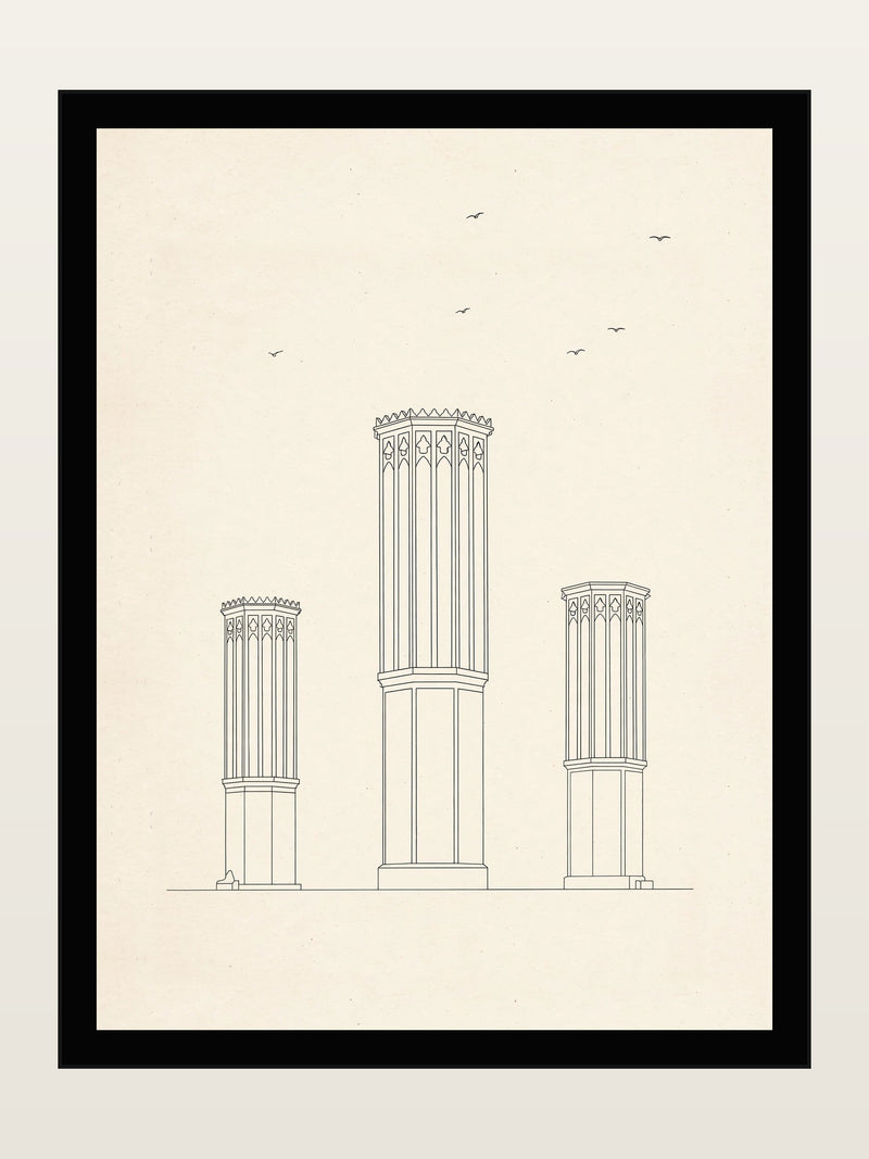 Windcatchers of Yazd, Minimalist Line Art Print